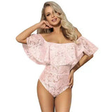 LOVEMI - Lovemi - Sexy One-piece Off-the-shoulder Pajamas With Lotus