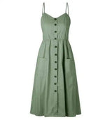 Suspender Button Pocket Halter Dress-10