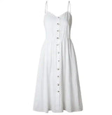 Suspender Button Pocket Halter Dress-White-15