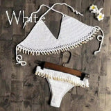 Women's Shell-Embellished Crochet Bikini Set-White-7