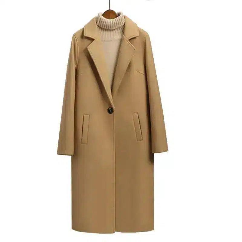 Men's Classic Wool Overcoat with Button Closure-Khaki-4