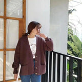 Cozy Knit Button-Up Cardigan-Brown-4