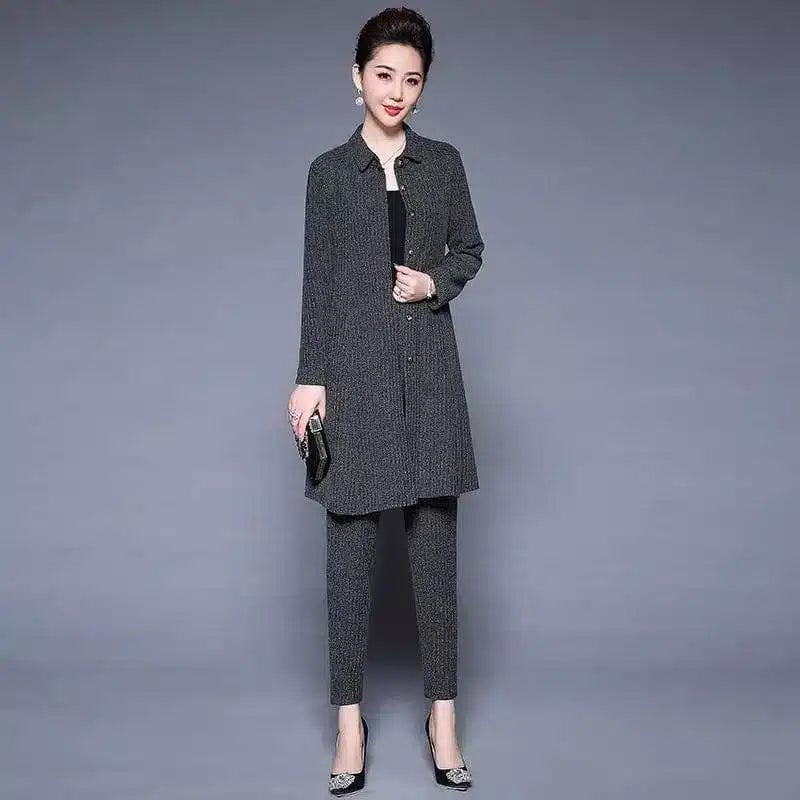 Women's Elegant Textured Pant Suit Set-Gray-2