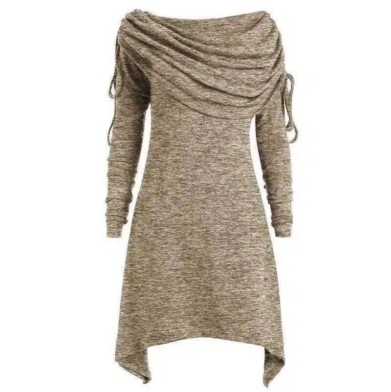 Women's Long Sleeve Asymmetrical Dress-Apricot-6