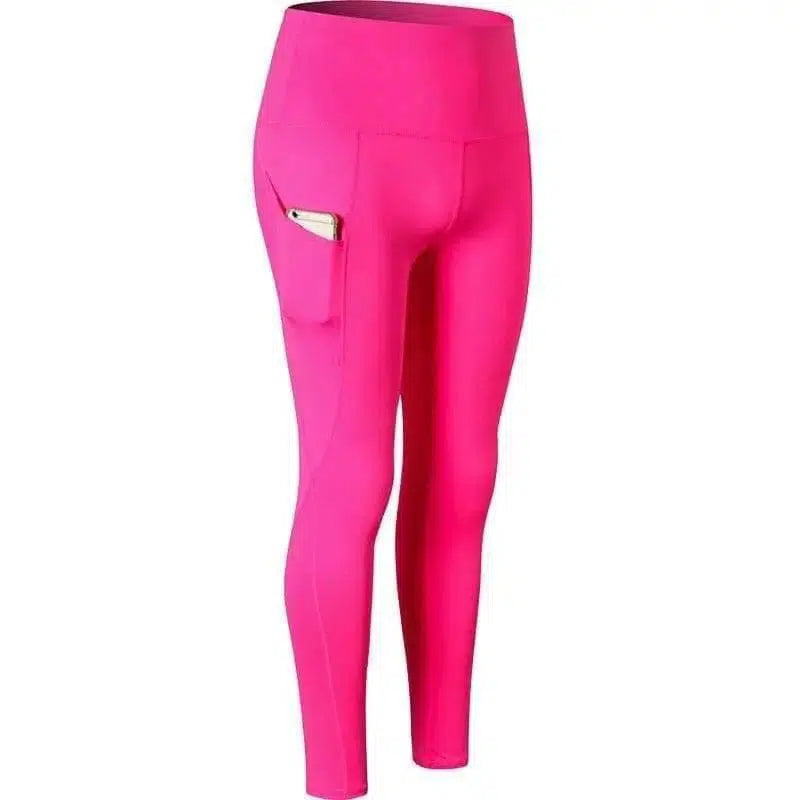 Slim pocket running stretch tights-Pink-7