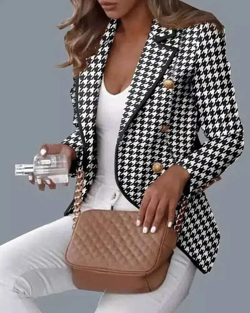 Chic Feminine Blazer for Effortless Style-Houndstooth-6