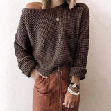 Off-Shoulder Knit Sweater for Women-Brown-9