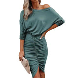 Off-Shoulder Ruched Women's Party Dress-Green-1