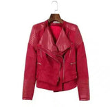 Spliced Faux Leather Suede Jacket Women Black Moto Coat Punk-Wine red-3