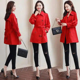 Women's Belted Trench Coat with Buttoned Pockets-1