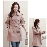 Women's Belted Trench Coat with Buttoned Pockets-Pink-4