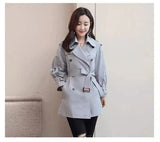 Women's Belted Trench Coat with Buttoned Pockets-Blue-6