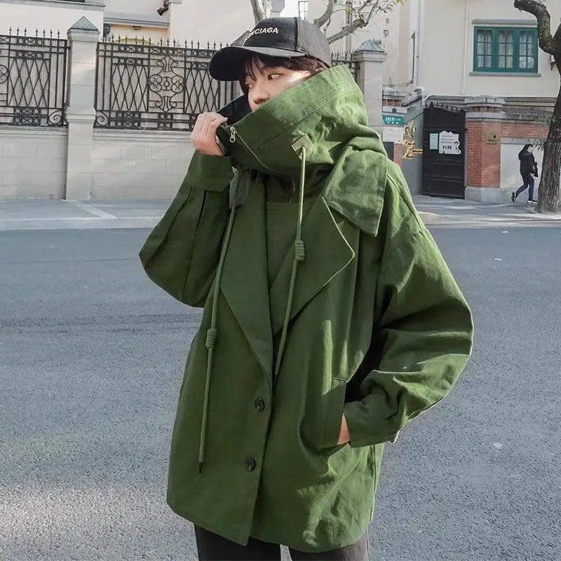 Stand-up army cloth WWII hooded jacket-Green-1