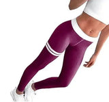 Striped print contrast color leggings tight hip hip-Purple-8