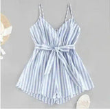 LOVEMI - Lovemi - Striped Print Jumpsuit Ladies Suspenders V-neck