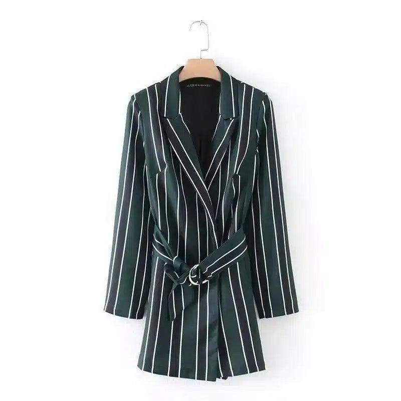 Striped Belted Blazer Dress-1