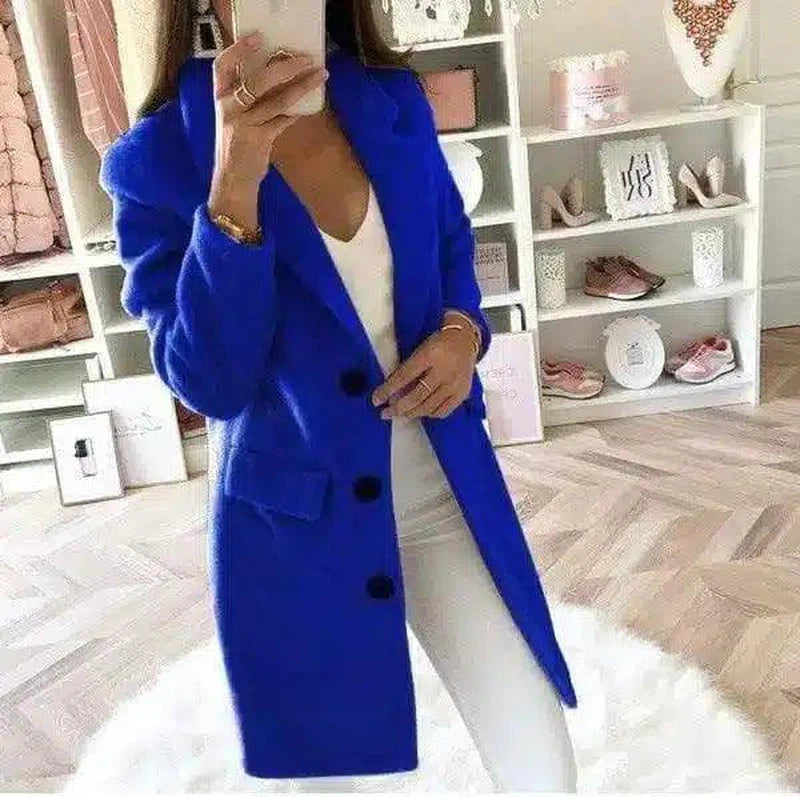 Womens Mid-Length Buttoned Coat-Sapphire-5