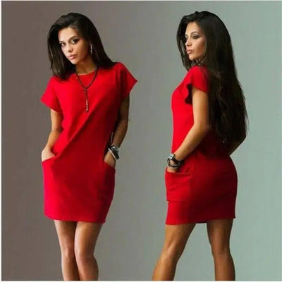 Summer Fashion Women Clothing Casual Short Sleeve O-Neck-Red-19