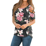 Cold Shoulder Floral Women's Casual Top-Photo Color-12