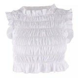 Women's Ruffled Sleeveless Crop Top-White-2