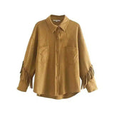 Fringe Sleeve Casual Button-Up Shirt-Photo Color-2