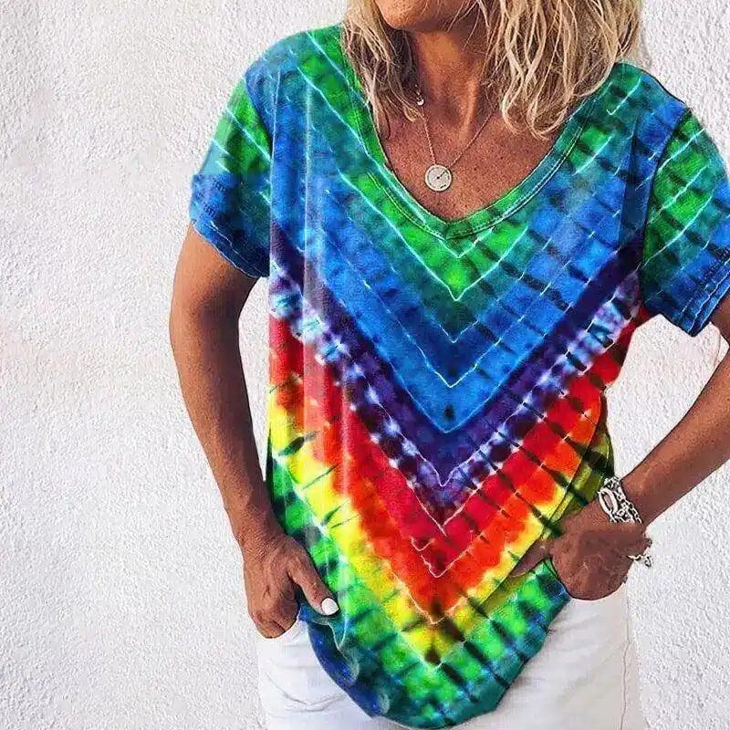 LOVEMI - Lovemi - Tie-dye Gradient Loose Plus Size Ladies Rainbow