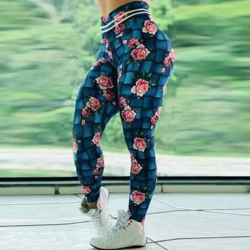 Track pants stretch leggings-Flowers-1