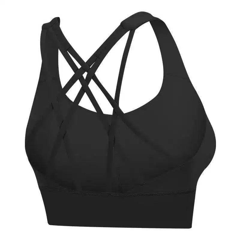 Women's Crisscross Sports Bra Top-Black-2