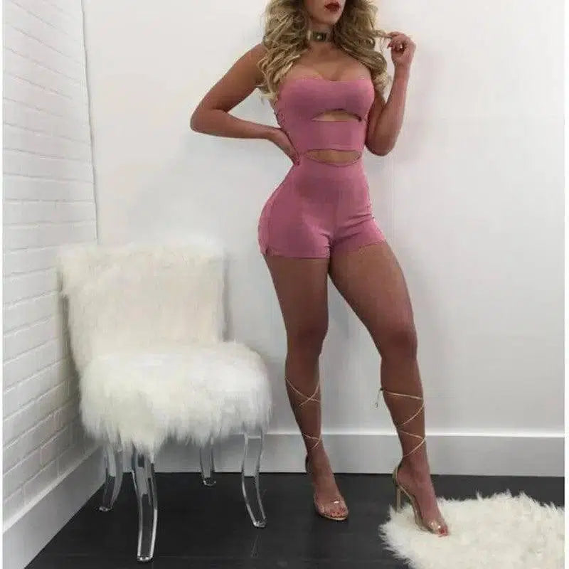 Tube Top Hollow-out Sex Jumpsuits-Pink-7