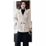 Warm Winter Wool Blend Women's Coat-White-3