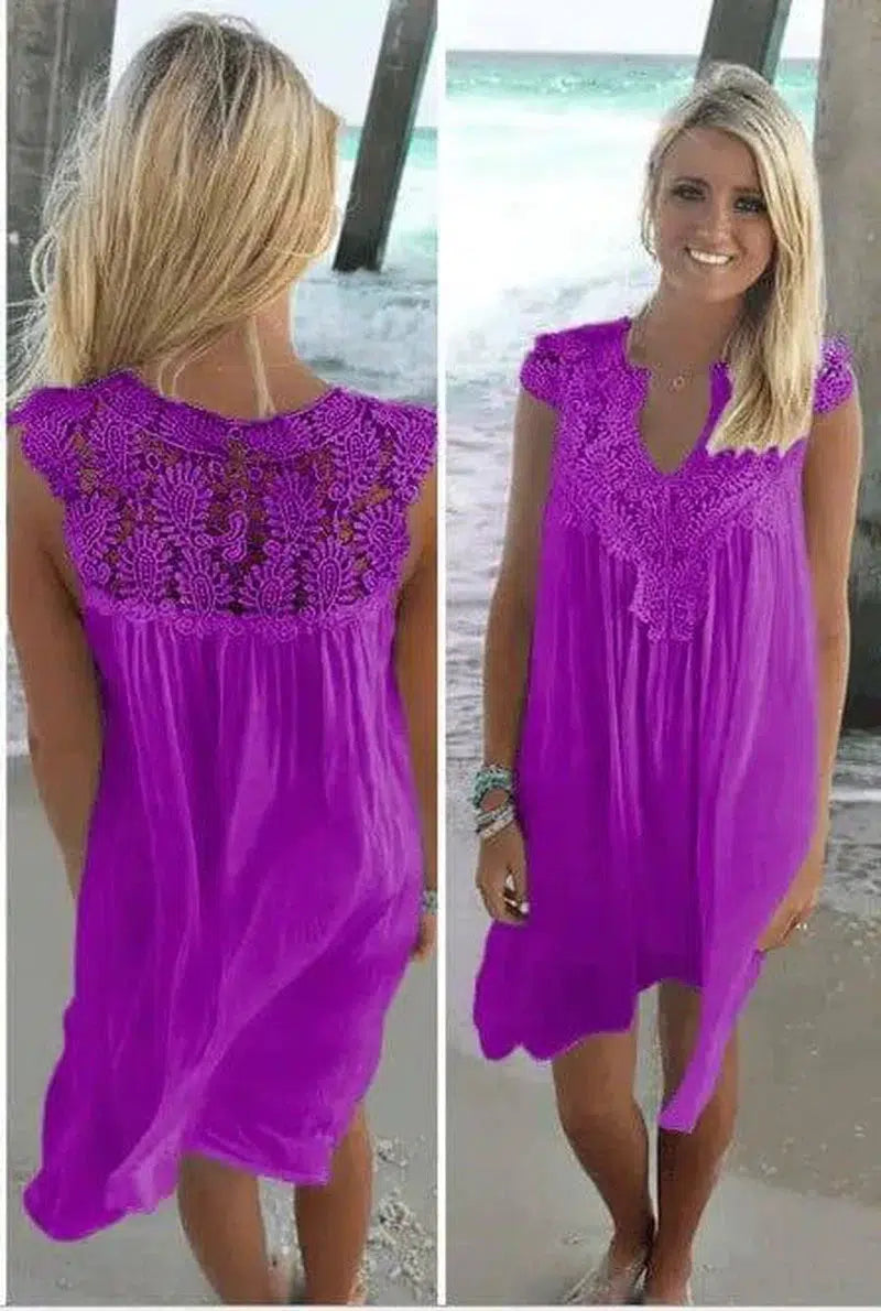 Upgrade Your Look with Our Chiffon Sleeve Dress -Purple-70