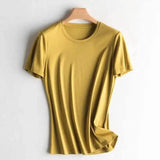 V-neck mercerized cotton T-shirt-2 Yellow-7