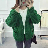 Cozy Knit Button-Up Cardigan-Green-3