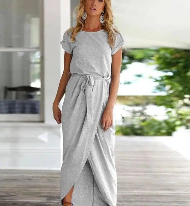 Versatile Wrap Midi Dress in Assorted Colors-LightGrey-10