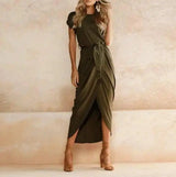 Versatile Wrap Midi Dress in Assorted Colors-ArmyGreen-22