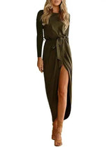 Versatile Wrap Midi Dress in Assorted Colors-ArmyGreenlong-31