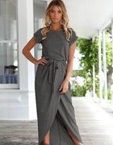 Versatile Wrap Midi Dress in Assorted Colors-Darkgray-35