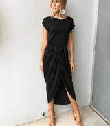 Versatile Wrap Midi Dress in Assorted Colors-Black-50