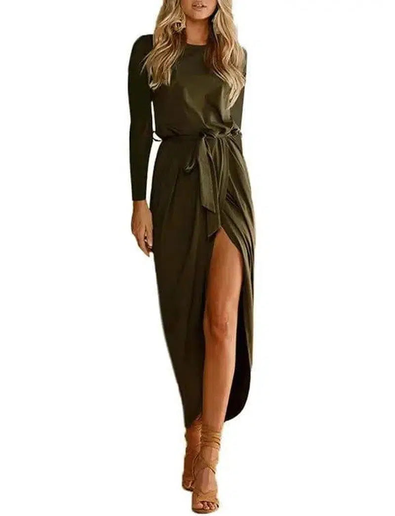 Versatile Wrap Midi Dress in Assorted Colors-ArmyGreenlong-63