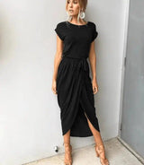 Versatile Wrap Midi Dress in Assorted Colors-Black-64