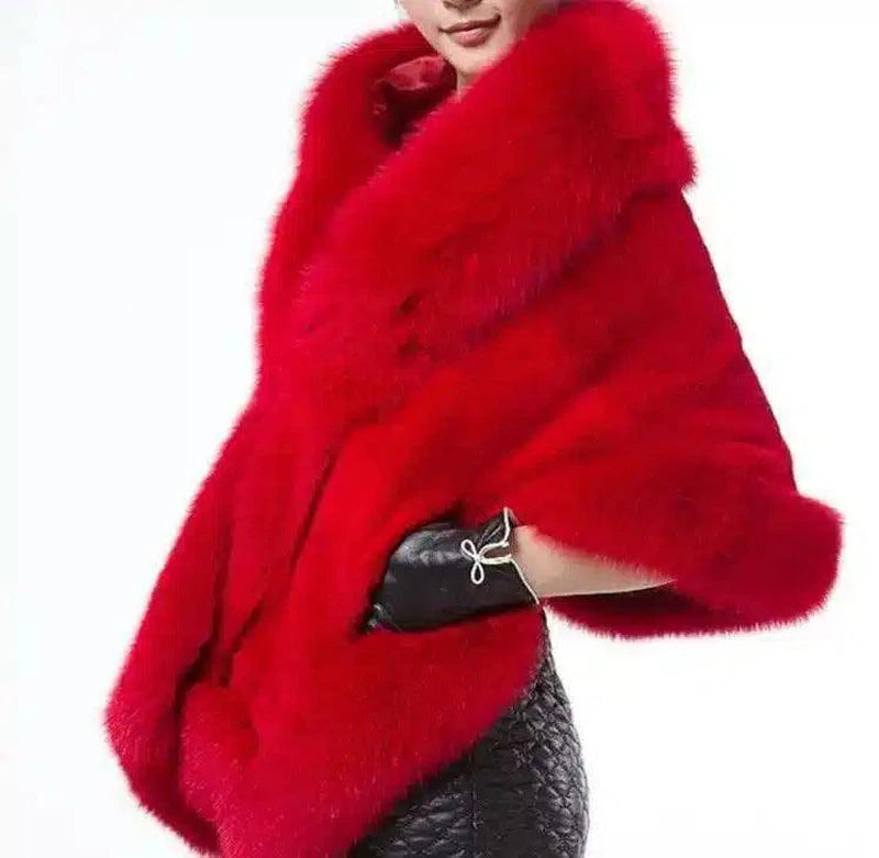 Luxury Faux Fur Women's Jacket-Red-2