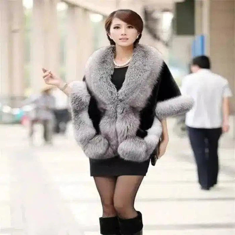 Luxury Faux Fur Women's Jacket-Grey-3