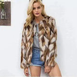 Women's Faux Fur Winter Coat-Brown-1