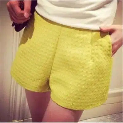 Wide Thigh High Waist Shorts-Yellow-34