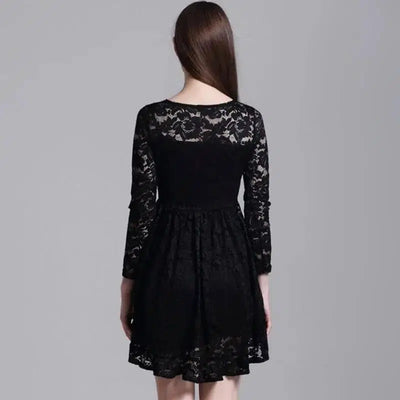 Wild Beauty Hollow Lace Mini Dress-Black-3