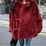 Winter Korean Female Fur Coat Short Soft Imitation Rabbit-Wine red-2