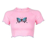 LOVEMI - Lovemi - Women's butterfly print short slim casual T-shirt