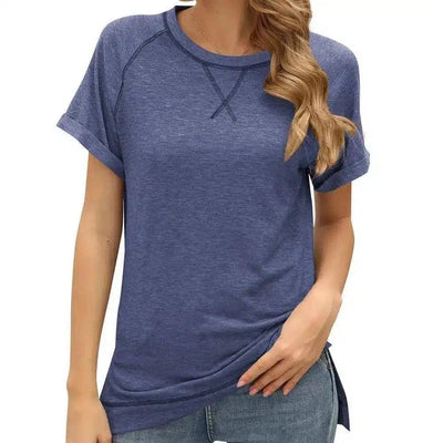 Women's Casual Short Sleeve T-Shirt-Royal blue-7