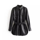 Women's faux leather jacket coat female-Black-2