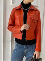 Women's leather jacket-Red-3